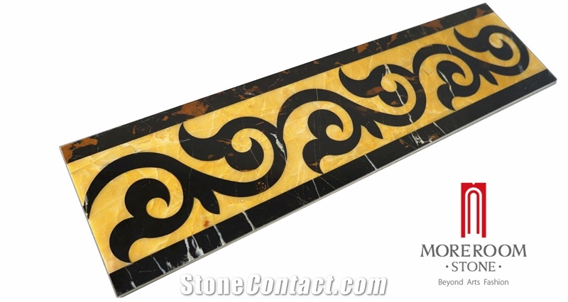Italy Natural Stone Portoro Gold Marble Molding & Border Lamianted ,Mosaic Marble Border Design for Hotel Project