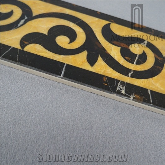 Portoro Gold Marble and Chile Andes Golden Marble Flooring Border Designs Interior Decoration