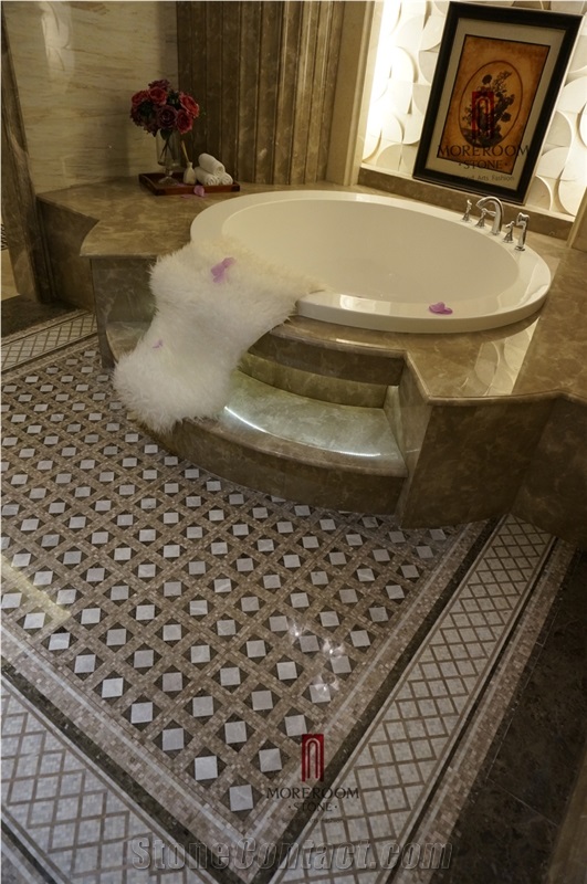 Spain Dark Emperador Marble Polished, Basketweave Marble Tile Bathroom