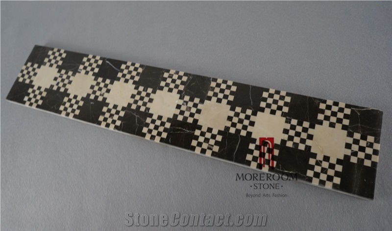 Spain Nero Marquina Marble Skirting, Polished Marble Border Decos Mosaic Border, Marble Flooring Border Designs