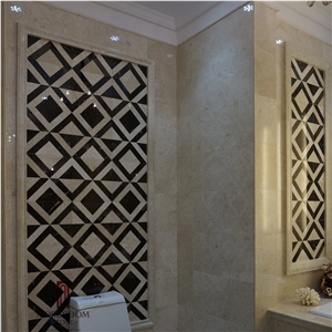 Spain Nero Marquina Marble Waterjet Medallion Floor Medallion Square Medallion Marble Floor Tile for Bathroom Design