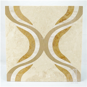 Turkey Latte Beige Marble Floor Medallions Waterjet Medallions Carpet Medallions Ceramic Backed