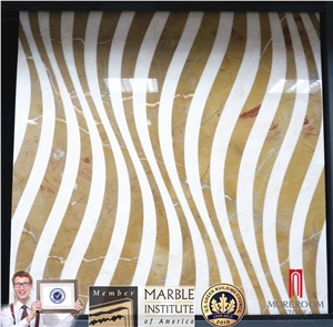 Turkey Latte Beige Marble Watejet Lamianted Marble Inlay Panel Wave Design with Ceramic Backing