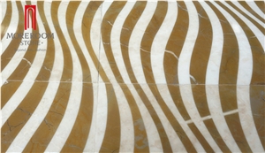 Turkey Latte Beige Marble Watejet Lamianted Marble Inlay Panel Wave Design with Ceramic Backing