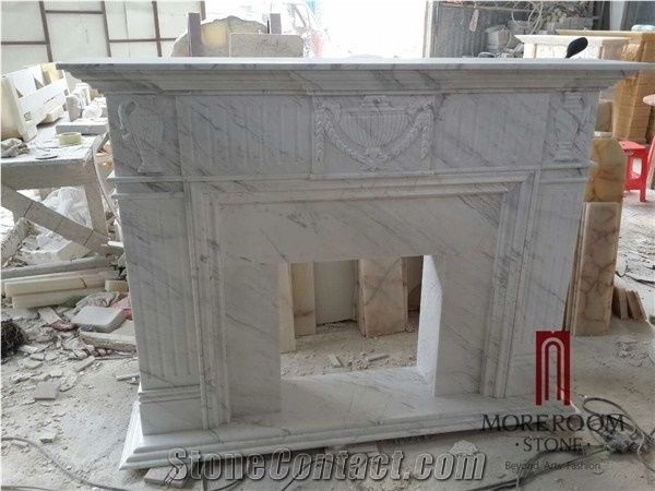 Villa Decoration Italian Carrara White Marble Fireplace Design