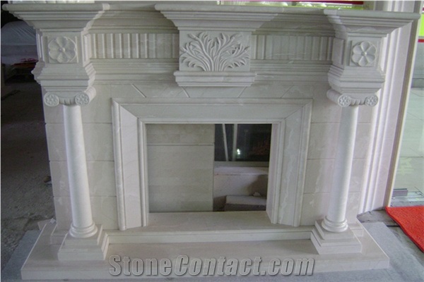 Beige Marble Fireplace Surround, Yellow Marble Fireplave Surround