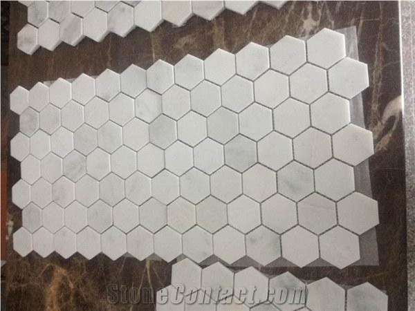 Bianco Carrara Marble Hexagon Mosaic, Carrara Marble Tile Mosaic
