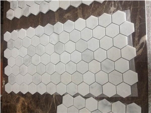 Bianco Carrara Marble Hexagon Mosaic Tiles, Carrara White Marble Mosaic Tiles, Mosaic Decorative
