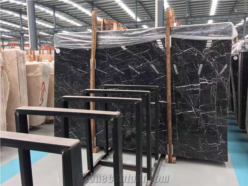 Small Veins Black Nero Marquina, White Stripe in Black Marble, Nero Marquina Marble Tiles and Slabs, China Marble Exporters, Hubei Black White Strip, Chinese Cheap Marble Ns-M1/D25