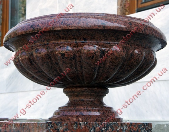 Rosso Carpazi Granite Planter, Red Granite Flower Pot Ukraine