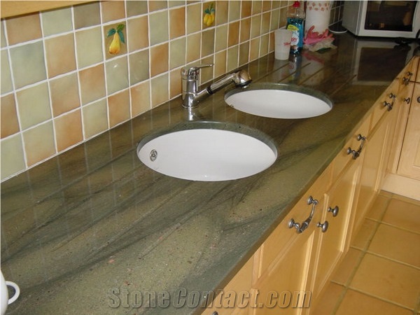 Wild Sea Granite Kitchen Countertop, Green Granite Vanity Tops Brazil