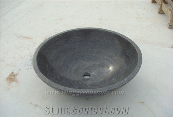 China Blue Limestone Round Vessel Sinks, Natural Stone Wash Basins