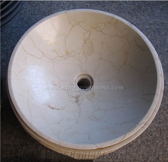 Polished Cream Marfil Marble Sinks, Manufactured Cheap Beige Marble Wash Basins