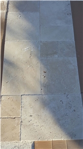 Light Brushed and Chiseled Edge Travertine, Denizli Travertine Floor Tiles, Beige Travertine Pattern Tiles