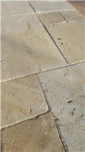 Light Brushed and Chiseled Edge Travertine, Denizli Travertine Floor Tiles, Beige Travertine Pattern Tiles