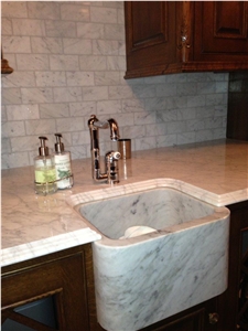 Calacatta Gold Marble Kitchen Countertop with Solid Sink, White Marble Vanity Tops Italy