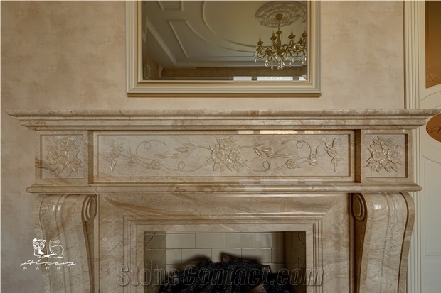 Daino Reale Marble Fireplace Mantel, Beige Marble Fireplace Italy