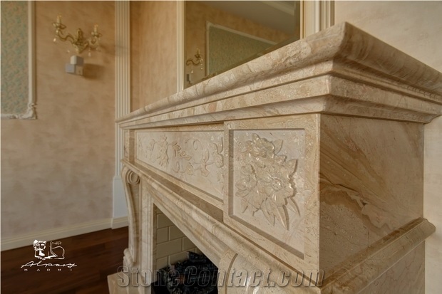 Daino Reale Marble Fireplace Mantel, Beige Marble Fireplace Italy