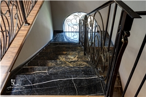 Kashan Golden Black Marble Staircase, Black Marble Stairs & Steps Iran