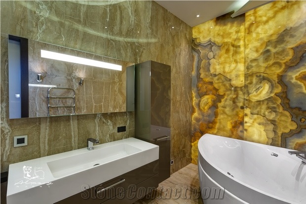 Onice Miele Nuvolato Onyx Bathroom Design, Yellow Onyx Walling Tiles Turkey