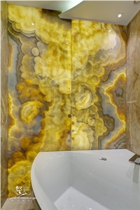 Onice Miele Nuvolato Onyx Bathroom Design, Yellow Onyx Walling Tiles Turkey