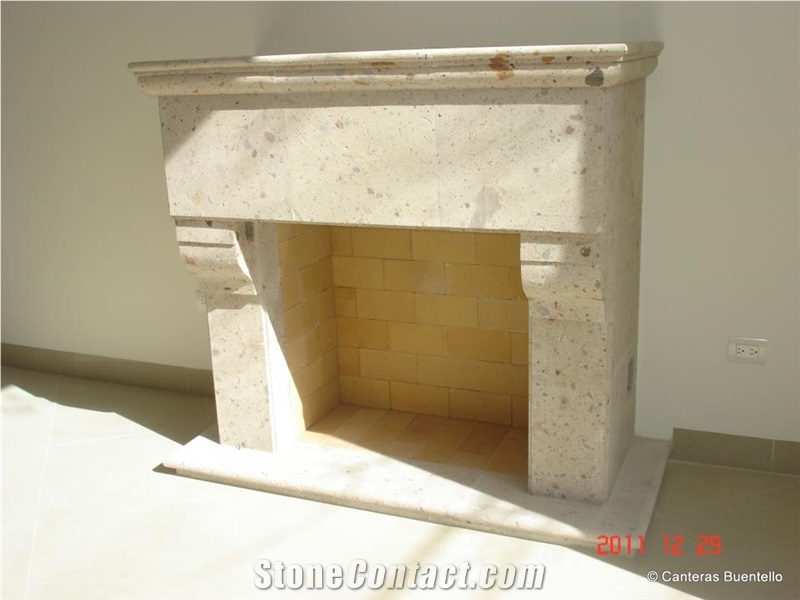 Pinon Cantera Carved Fireplace Mantel, White Pinon Cantera Fireplace Surrounding Mexico