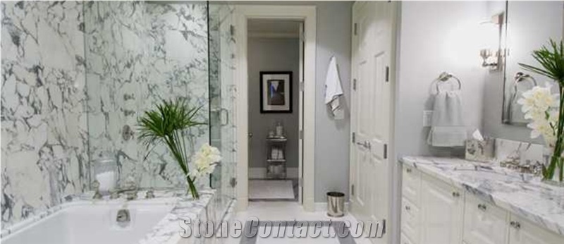 Arabescato Marble Bath Design, Bathroom Renovation