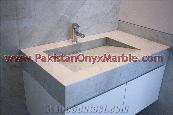 Polished Ziarat White (Carrara White) Marble Sinks and Basins