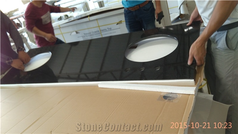 Absolute Black Granite Vanity Tops, Bathroom Tops, 18"Oval Sink Hole Cutout Counter Tops, Double Holes Cutout