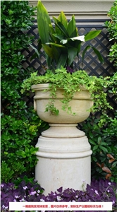 Beige Marble Garden Outdoor Flower Pots, Exterior Landscaping Stones Oval Flower Pot, Flower Vases, Flower Stand, Planter Pots