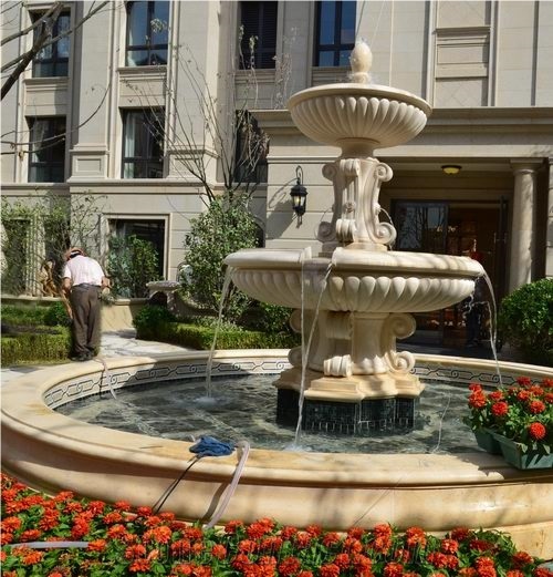 Beige Marble Garden Water Fountains, Outdoor Water Features, Exterior Sculptured Fountains