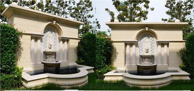 Beige Marble Outdoor Water Features Garden Landscaping Stones Sculptured Fountains Exterior Wall Mounted Fountain From China Stonecontact Com - Outdoor Wall Hanging Water Fountains