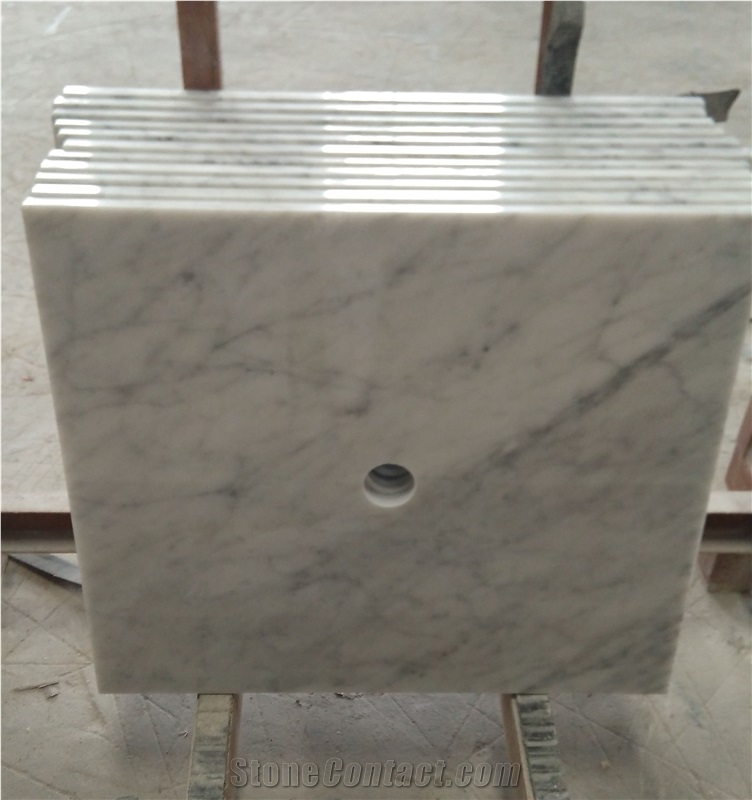 Bianco Carrara D Marble Vanity Tops, White Marble Bathroom Vanity Tops, Bathroom Countertops with Oval Sink Hole or Rectangular Sink Hole Cutout