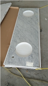 Bianco Carrara D Marble Vanity Tops, White Marble Bathroom Vanity Tops, Bathroom Countertops with Oval Sink Hole or Rectangular Sink Hole Cutout