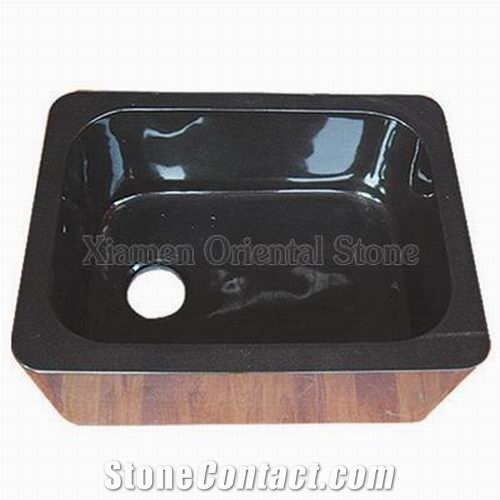 China Black Granite Bathroom Wash Sinks, Stone Kitchen Square Basins, Shanxi Black Granite Square Basins