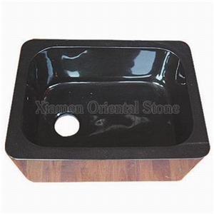 China Black Granite Bathroom Wash Sinks, Stone Kitchen Square Basins, Shanxi Black Granite Square Basins