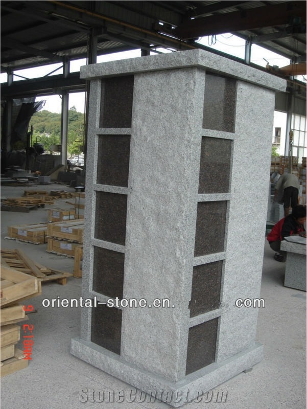 China G603 Grey Granite Natural Bushhammer Surface Cremation Columbarium, Garden Cemetery Mausoleums Crypts Design, Black Granite Niches Columbariums