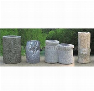 China Granite Garden Landscaping Stones Flower Pots, Outdoor Sculptured Flower Vases, Flower Stand, Exterior Planters, Planter Pots, G603 Grey Granite Exterior Planters