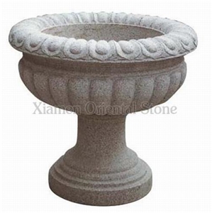 China Granite Outdoor Flower Pots, Garden Landscaping Stones Flower Vases, Exterior Planters, Carving Planter Pots, Flower Stand, Sesame White Grey Granite Exterior Planters