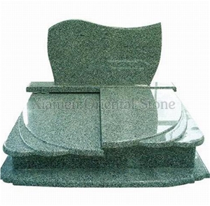 China Green Granite Cross Carving Tombstones, Western Style Monuments, Stone Engraved Headstones, Double Memorial Gravestone, Custom Tombstone Monument Design
