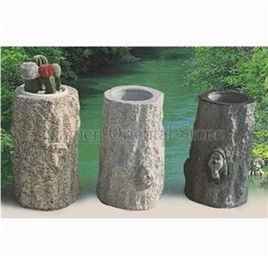 China Grey Granite Garden Landscaping Stones Flower Pots, Outdoor Tree Sculptured Flower Vases, Exterior Planters, Planter Pots, Black Stone Flower Stand