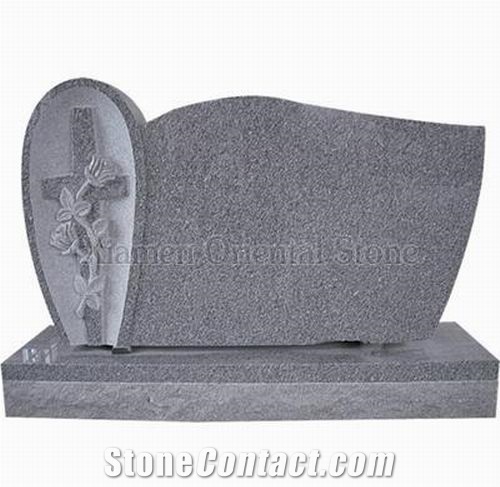 China Grey Padang Dark Granite Cross Carving Headstones, Cemetery Flower Engraved Tombstones, Western Style Single Monuments, Memorial Stone Gravestones, Custom Tombstone Monument Design