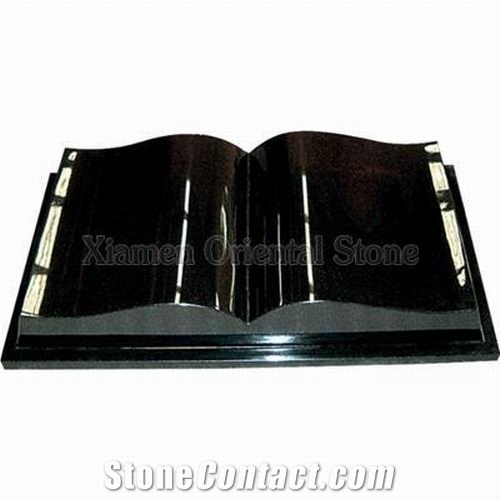 China Hebei Black Granite Cemetery Polished Book Carving Headstones Tombstones, Memorial Engraved Headstones, Western Style Single Monuments, Custom Tombstone Monument Design
