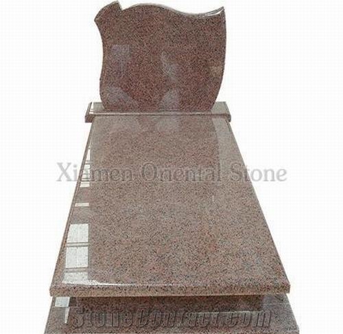 China Lu Red Granite Carving Cemetery Tombstones, Western Style Monuments Gravestone, Natural Stone Engraved Headstones, European Custom Tombstone Monument Design, Memorial Single Monuments