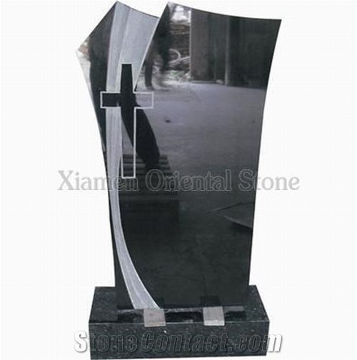 China Polished Shanxi Black Granite Cross Carving Headstones, Cemetery Engraved Tombstones, Western Style Single Monuments, European Memorial Stone Gravestones, Custom Tombstone Monument Design