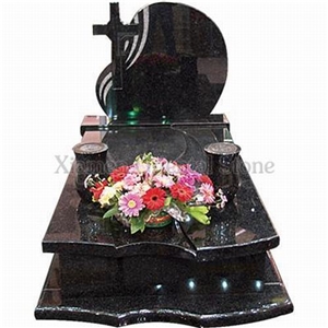 China Shanxi Black Grainte Cross Carving Tombstones, Western Style Monuments Design with Urn, Stone Engraved Headstones,Single European Style Gravestone,Cemetery Tombstone