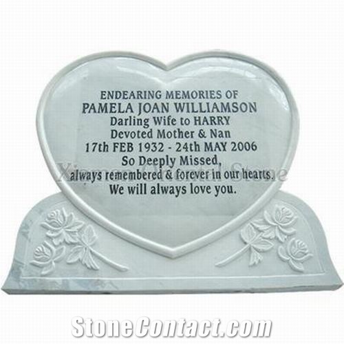 China White Marble Cemetery Heart Carving Headstones Tombstones, Western Style Single Monuments, Engraved Memorial Gravestone, Custom Tombstone Monument Design