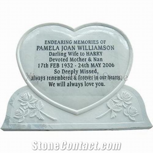 China White Marble Cemetery Heart Carving Headstones Tombstones