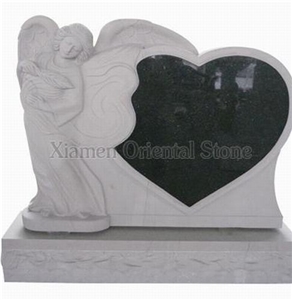 China White Pepper White Granite Angle Carving Headstones, Cemetery Heart Engraved Tombstones, Western Style Single Monuments, Memorial Black Stone Gravestones, Custom Tombstone Monument Design