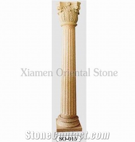 China Yellow Granite Roman Sculptured Columns, Exterior Building Stones Architectural Corinthian Columns, Landscaping Stones Column Bases & Tops